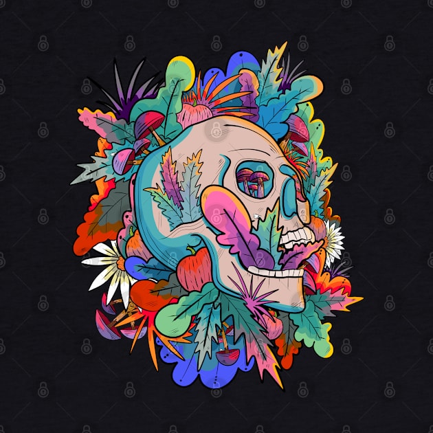 A vibrant autumn skull by Swadeillustrations